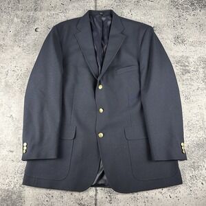Orvis Blazer Mens 46L Navy Wool Blend 3‎ Button Gold Buttons Sport Coat